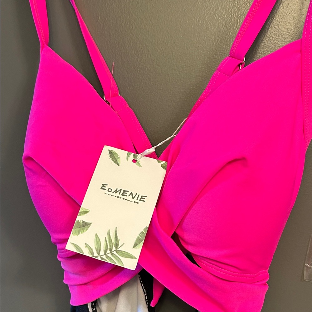 EoMenie Pink and Black One Piece Swimsuit NWT - Picture 2 of 8